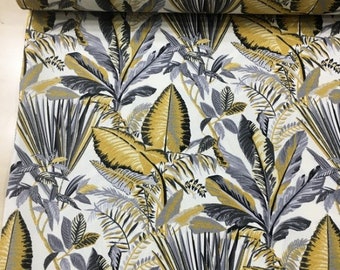 Upholstery canvas fabric, wide 1.96 yards, Water and oil repellent, Mustard Leaves pattern, drapery, tablecloth, modern garden decoration,