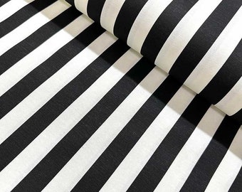 Upholstery canvas fabric, extra wide 1.96 yards, Water oil repellent, Black white stripe print, home decor, drapery, chair, cushion, garden,