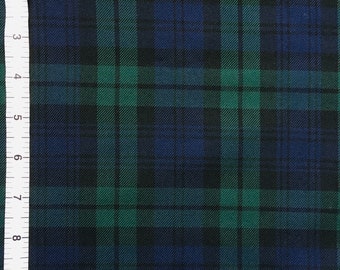 Navy blau grün karierter Stoff, 150cm, 230g/m², BlackWatch Tartan, Polyviscose, Vintage Kleid, Jacken, Poncho, Servietten, Navy Krawatte, Hut,