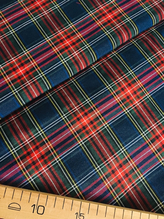 Stewart Crafting material, Wide 1.85yard, Table Cloth, Scottish, Plaid Pattern linen, Navy Red Noel Checkered, Christmas Decor, 105gsm,