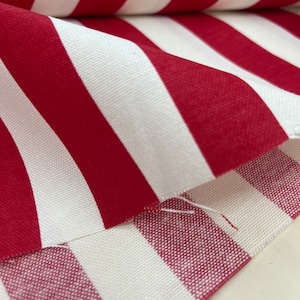 Upholstery canvas fabric, extra wide 1.96 yards, Water oil repellent, red white stripes, decor, drapery, chair, cushion, sofa, pillow,