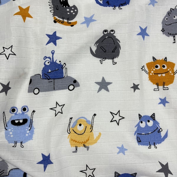 Cute animal doublegauze, wide 70.8 Inch, Natural Fabric by Yard, organic Baby Fabric, 100% Cotton Fabric, Soft, swaddle, blanket, baby cloth