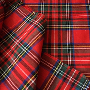 Red Royal Stewart Tartan, Wide 1.85yrd/67in, Fabric, Table cloth, Craft Gift Material, Red Green Noel linen surface, Christmas Ornament,