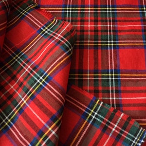 Roter Royal Stewart Tartan, Breite 1,85 m / 67 Zoll, Stoff, Tischdecke, Handwerk Geschenkmaterial, Rot Grün Noel Leinenoberfläche, Weihnachtsverzierung,