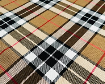 Caramel Thompson Plaid Pattern, Wide 59in, Polyviscose Tartan Fabric, Jackets, Skirt, Poncho, Napkins, Scarf, Pillow, Home decor, vest, suit