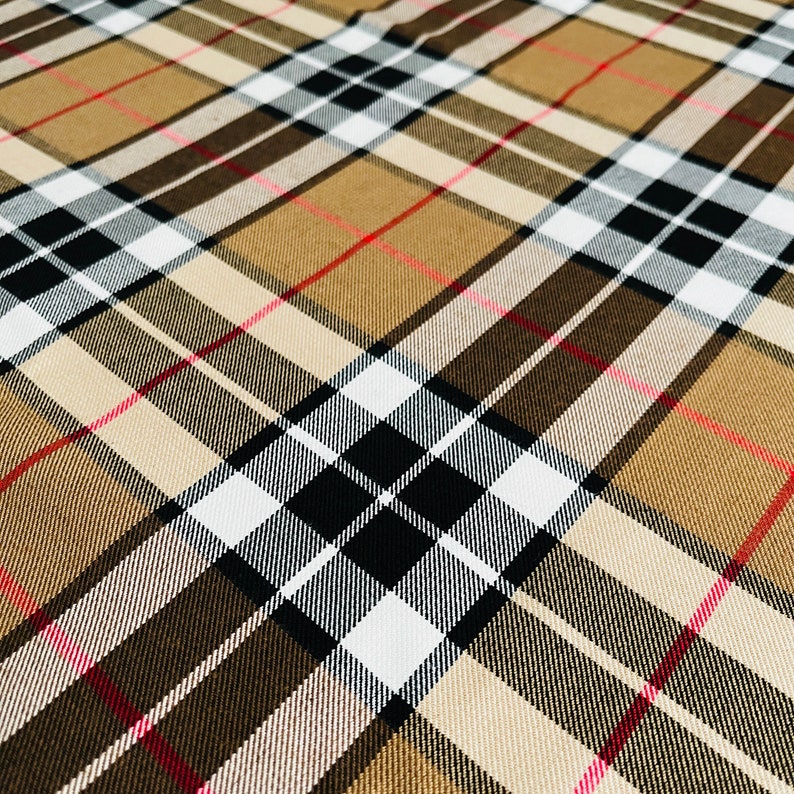 Thompson Check Pattern Caramel Thompson Plaid Pattern, Wide 59in, Polyviscose Tartan Fabric ...