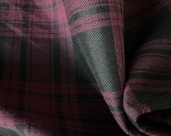 Black Plum Plaid Fabric, Wide 59in, 230gsm, Plaid Pattern, Polyviscose, Black plaid, Poncho, Vest, Napkin, Pillow, Home Decor,