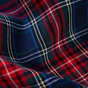 Navy Stewart Fabric, Plaid pattern gabardine, wide 1.64yard/150cm, coton polyviscose, navy red checked fabric, jackets, poncho, skirt fabric