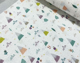 Mint mountain baby muslin fabric, printed muslin, Natural Fabric, organic Baby Fabric, double Gauze, 100% Cotton, floral baby, width 180cm