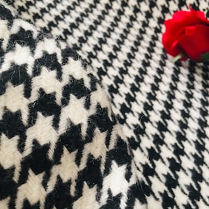Wolle Hahnentritt Stoff, 380g/qm, Breite 1,5m, Tweed Wollmischung Schwarz Weiß Stoff, Rock, Weste, Oberteile, Cardigan, Poncho, Mantel, Schal,