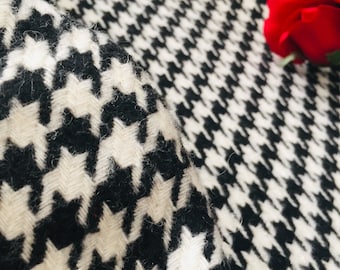 Wool Houndstooth Fabric, 380gsm, Wide 1.64yard, Tweed Wool Blend Black White Fabric, Skirt, Vest, Tops, Cardigan, Poncho, Coat, scarves,