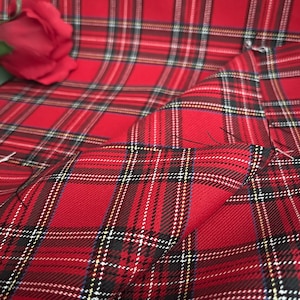 Red Royal Stewart Tartan, wide 1.64yard, Plaid pattern, polyviscose, Red Black plaid fabric, jackets, poncho, napkin, dress, home tex, twill