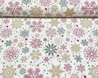 Upholstery canvas fabric, wide 1.96 yards, Water and oil repellent, red snow printed, home textile, snowflakes christmas printed fabric,