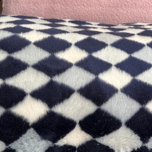 Rhombus fur Fabric, Wide 1.64yard, Navy Cream Light blue Geometric Fabric, Stuffed toys, Vest, Cardigan, Poncho, scarf, vegan, ecofriendly