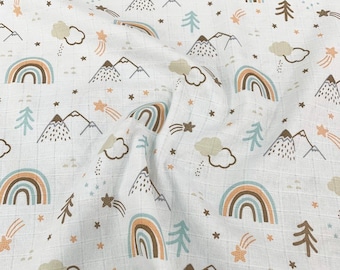 Pastel rainbow print muslin, baby muslin blanket, Natural Fabric, eco-friendly Fabric, double Gauze Fabric, 100% Cotton, breastfeeding cover