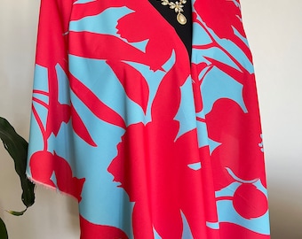 Pink Floral Pattern silky crepe fabric, width 1.64 yards, Flower Pattern digital print, apparel, blouse, mothers day gift, kimono, craft,
