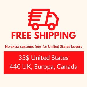Puede incluir: Gr&aacute;fico rojo de un cami&oacute;n de reparto con las palabras "FREE SHIPPING" en rojo. Debajo, el texto dice "No extra customs fees for United States buyers."