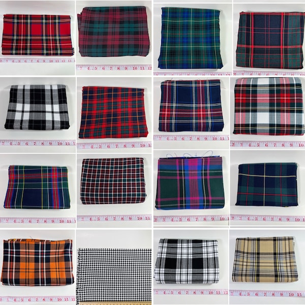 Plaid Woven Fabrics, wide 1.64yard, 230gsm, look like wool Tartan, 42 patterns, vintage dresses, wrap, skirt, tie, scarf, soft upholstery