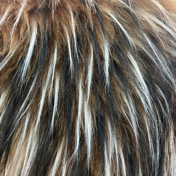 Terracota Shaggy fabric, wide 59Inch, long pile, one side faux fur, Black white on terracota premium quality fur, spike, fursuit, craft,