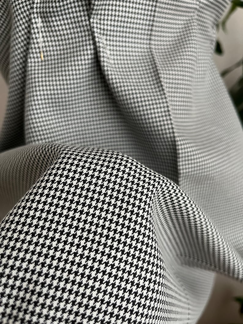 Small Houndstooth Fabric, Wide 1.64yard, Polyviscose Black White Fabric, Blanket scarf, Jackets, Poncho,  Skirt, Vest, Dress, suit, cushion