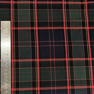 Polyviscose Plaid Fabric, Wide 59inc, 230gsm, Red Green Deep Navy, Tartan Fabric, drapery, cushion, scarf, dress, upholstery,