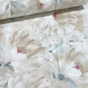 Watercolor flowers cotton fabric, wide 2.62 yards, Premium Floral Fabric, 100% Cotton, Modern homedecor fabric, pastel colors cotton,