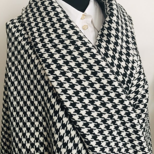 Wool Houndstooth Fabric, 380gsm, Wide 1.64yrd, for coat, Tweed Wool Blend, Black White, Fabric, Skirt, Vest, Tops, Cardigan, Poncho, scarves
