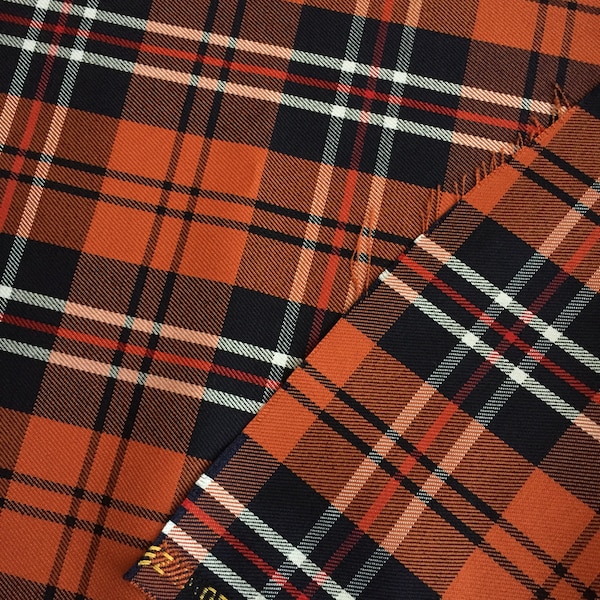 Autumn Plaid Fabric, Wide 59in, Tartan, Terracota Polyviscose, Fall clothing, table cloth, Poncho, Scarf, drapery, halloween decor, pumpkin,