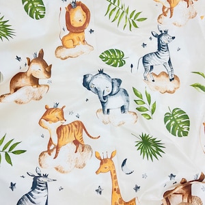 African animals cream premium cotton fabric, wide 2.62 yard, Savannah animals, lion, giraffe zebra hipo, printed, quilting, 100% Cotton,