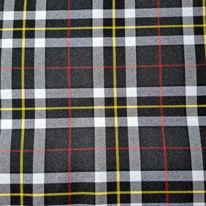 Black tartan, wide 59inc, Plaid pattern, polyviscose, black plaid fabric, jackets, plated skirt,  wrap, homedecor, collage uniform,