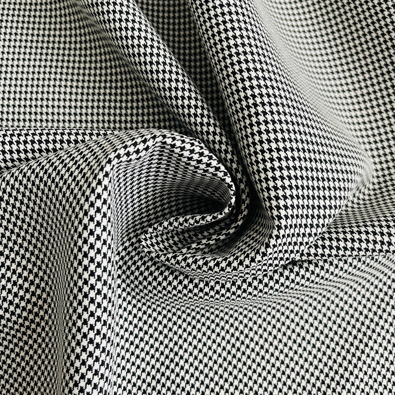 Small Houndstooth Fabric, Wide 1.64yard, Polyviscose Black White Fabric, Blanket scarf, Jackets, Poncho,  Skirt, Vest, Dress, suit, cushion