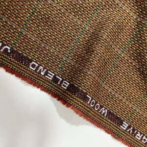 Wollmischung-Tweed-Stoff, breit 62 Zoll, Jacken, Rock, Weste, Poncho, Mantel, Anzug, 260 g/m², rostorange, grün, blaue Wollfäden,