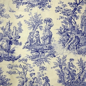 Blue French premium cotton fabric, wide 94inc, toile de jouy, digital printed cotton, modern nursery, 100% Cotton toile de jouy, patchwork