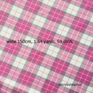 Pink Tartan polyviscose fabric, wide 1.64yard, Plaid pattern, Pink white grey, scottish tartan, pink white plaid fabric, jackets, poncho,