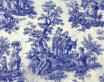 Blue French cotton fabric, wide 94inc, toile de jouy, digital printed cotton, modern nursery, 100% Cotton toile de jouy, patchwork