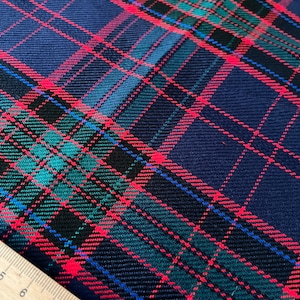 Navy Green Tartan Fabric, Wide 1.64yard, Scottish Tartan, Plaid pattern, Polyviscose, Green Navy Red Plaid Fabric, Scarf, Vest, Skirt, Dress