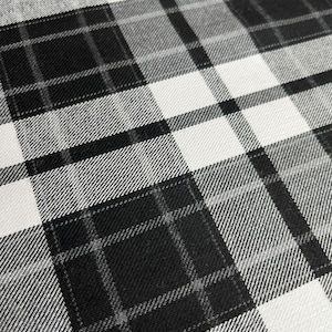 Black Plaid Tartan, wide 59inc, 230gsm, Scottish Tartan, Plaid pattern, Black White Polyviscose, Apparel, patches, suit, vest, cardigan, tie