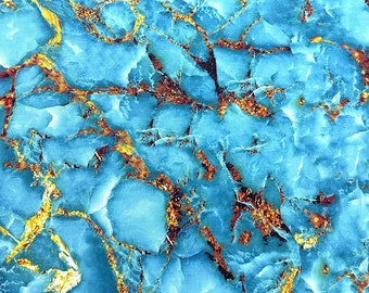Turquoise Marble Printed Fabric, Width 55", Digital Printed Fabric, Furniture and Cushion Upholstery, Home Decoration,  Curtain, chair,