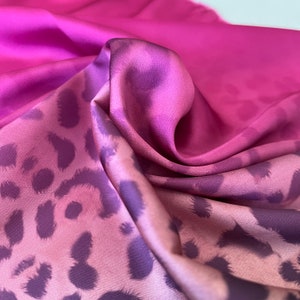 Hot Pink Leopard Pattern, Width 1.64 yards, Silky Satin Fabric, Light weight,  Digital print, Apparel, Blouse, Kimono, Scarves, Wedding Dres
