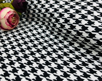 Black houndstooth Fabric, wide 1.64yard, polyviscose, black white fabric, wrap, scarf, jackets, poncho, skirt, vest, dress, trousers,