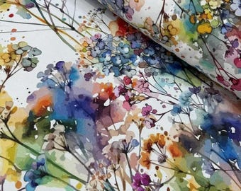 Upholstery canvas fabric, Watercolor Wildflower Fabric by the Yard, Water Repellent, Outdoor-indoor Cushion Fabric, 70 Inch Wide