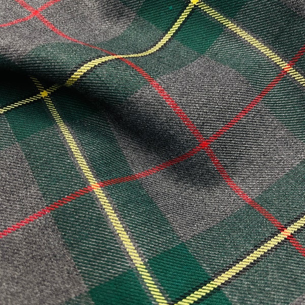 Gray Green Plaid Fabric, Wide 59in, Polyviscose Tartan, Fashion Apparel, Jackets, Skirt, Poncho, Trousers, Vest, Home Decor,