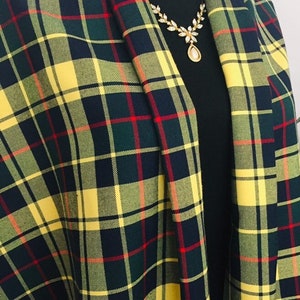 Gelb Navy Tartan Stoff, Breite 1,60m, 230g/m², Karomuster, Baumwolle Polyviscose, gelber marine grüner karierter Stoff, Jacken, Poncho, Weste, Kleid