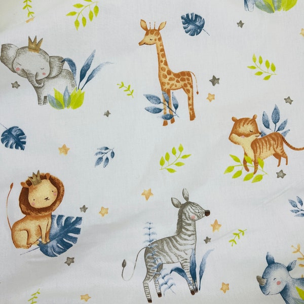 Animaux de safari, tissu en coton de qualité supérieure, large de 2,62 yards, lion, girafe imprimé, tissu naturel doux, 100 % coton, chambre de bébé moderne,