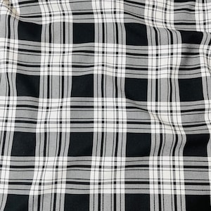 Menzies Plaid Pattern, Wide 59in, Polyviscose Tartan Fabric, Jackets, Skirt, Poncho, Napkins, Scarf, Pillow, Home decor, black, white,