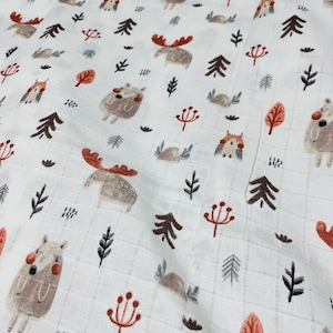 Moose print gauze, wide 63inc, baby muslin fabric, bathrobe fabric, organic Baby Fabric, double Gauze Fabric, 100% Cotton, Towel Fabric