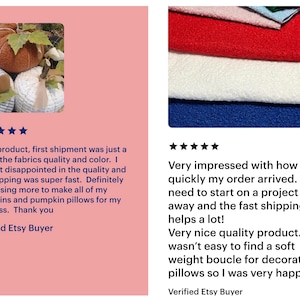 May include: The image shows a review of fabric quality and colour. The reviewer was impressed with the quality and fast shipping. The image also shows a variety of decorative pumpkins.