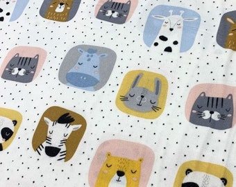 Sleeping animals flannel, wide 2.62 yard, flannel fabric, naturel flannel fabric, cotton, sleeping bag, modern nursery blanket, custom sew