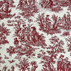 Upholstery canvas fabric, wide 1.96 yards, Water and oil repellent, Red French home decoration, country, toile de jouy, pillow, chair,