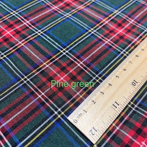 Stewart Crafting material, Wide 1.85yard, Table Cloth, Scottish, Plaid Pattern linen, Navy Red Noel Checkered, Christmas Decor, 105gsm, pine green